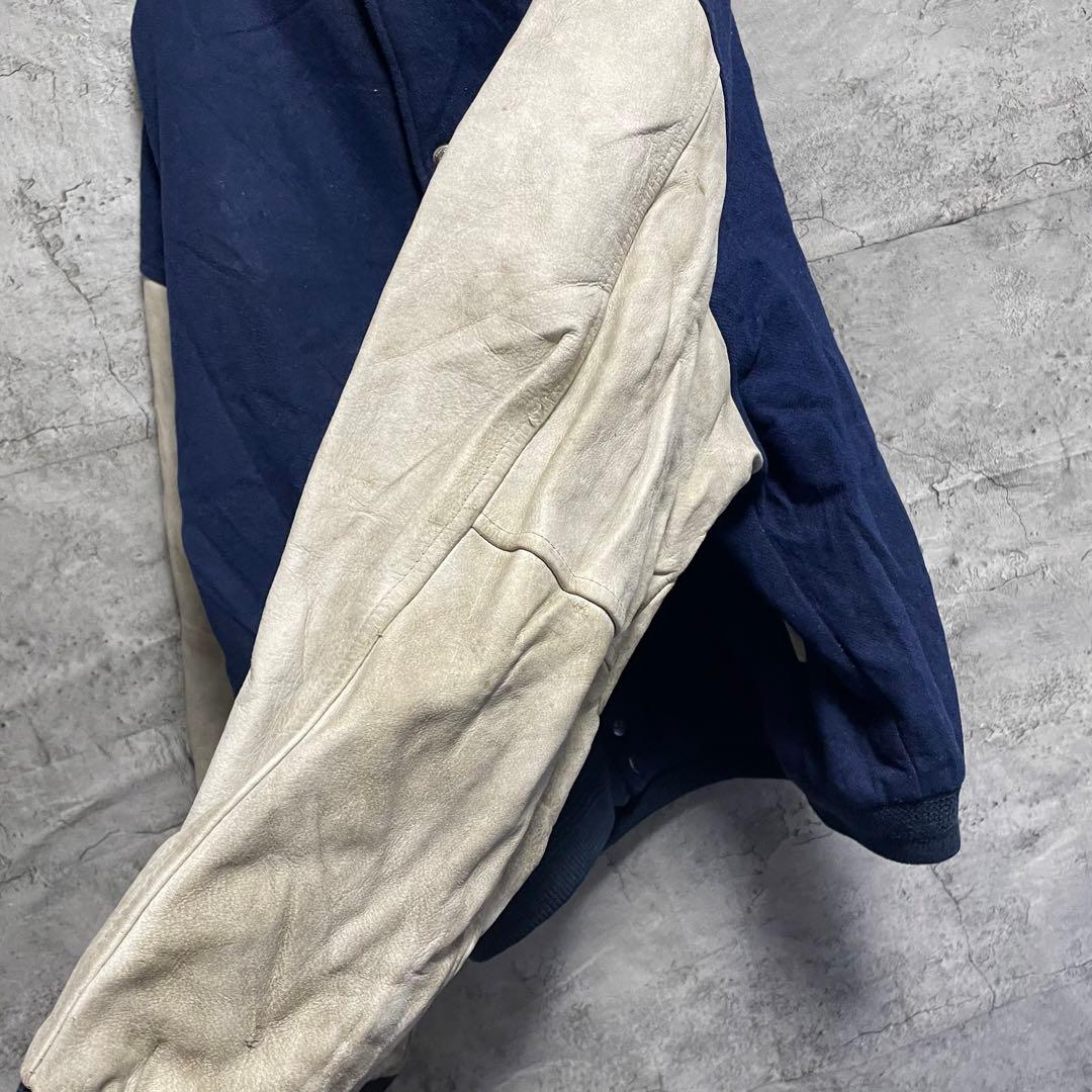 ビンテージ　アディダス　スタジャン　袖レザー　古着　80s 本革　刺繍　L