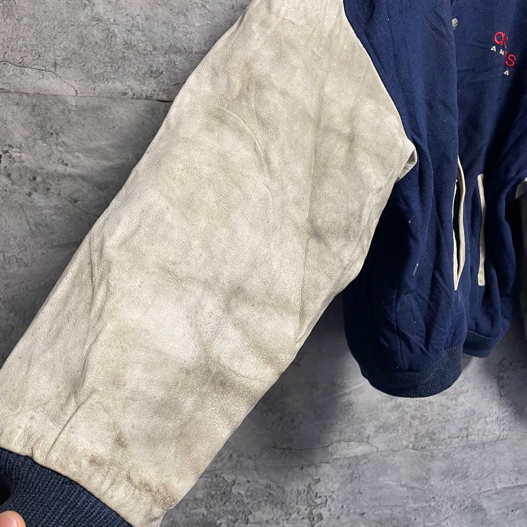 ビンテージ　アディダス　スタジャン　袖レザー　古着　80s 本革　刺繍　L