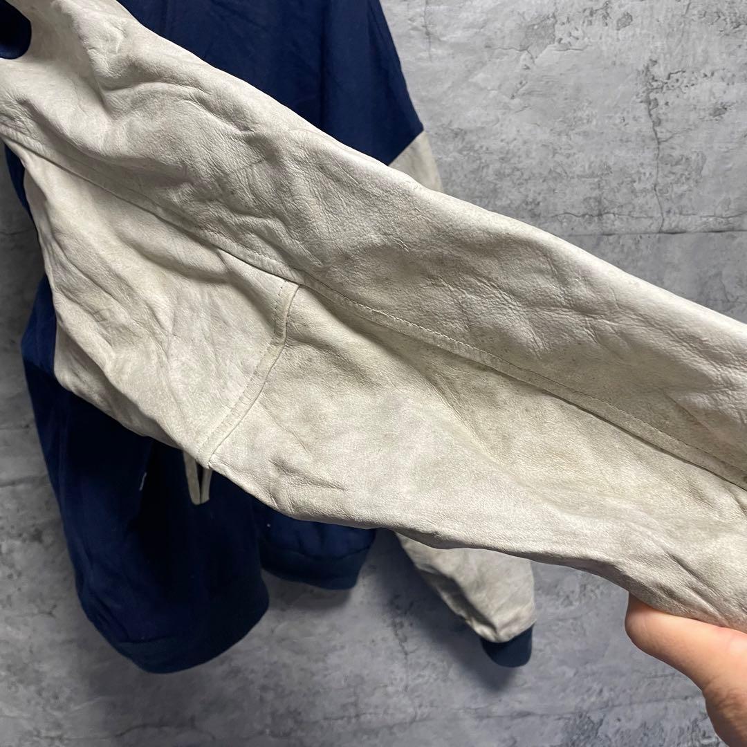 ビンテージ　アディダス　スタジャン　袖レザー　古着　80s 本革　刺繍　L