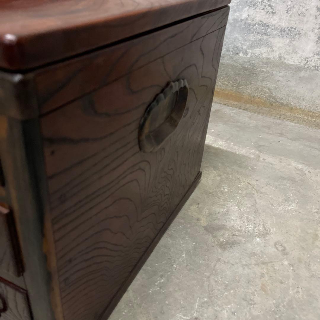 当時物　関東火鉢 欅 長火鉢　銅壺付き　欅　黒柿　猫板　時代家具　アンティーク