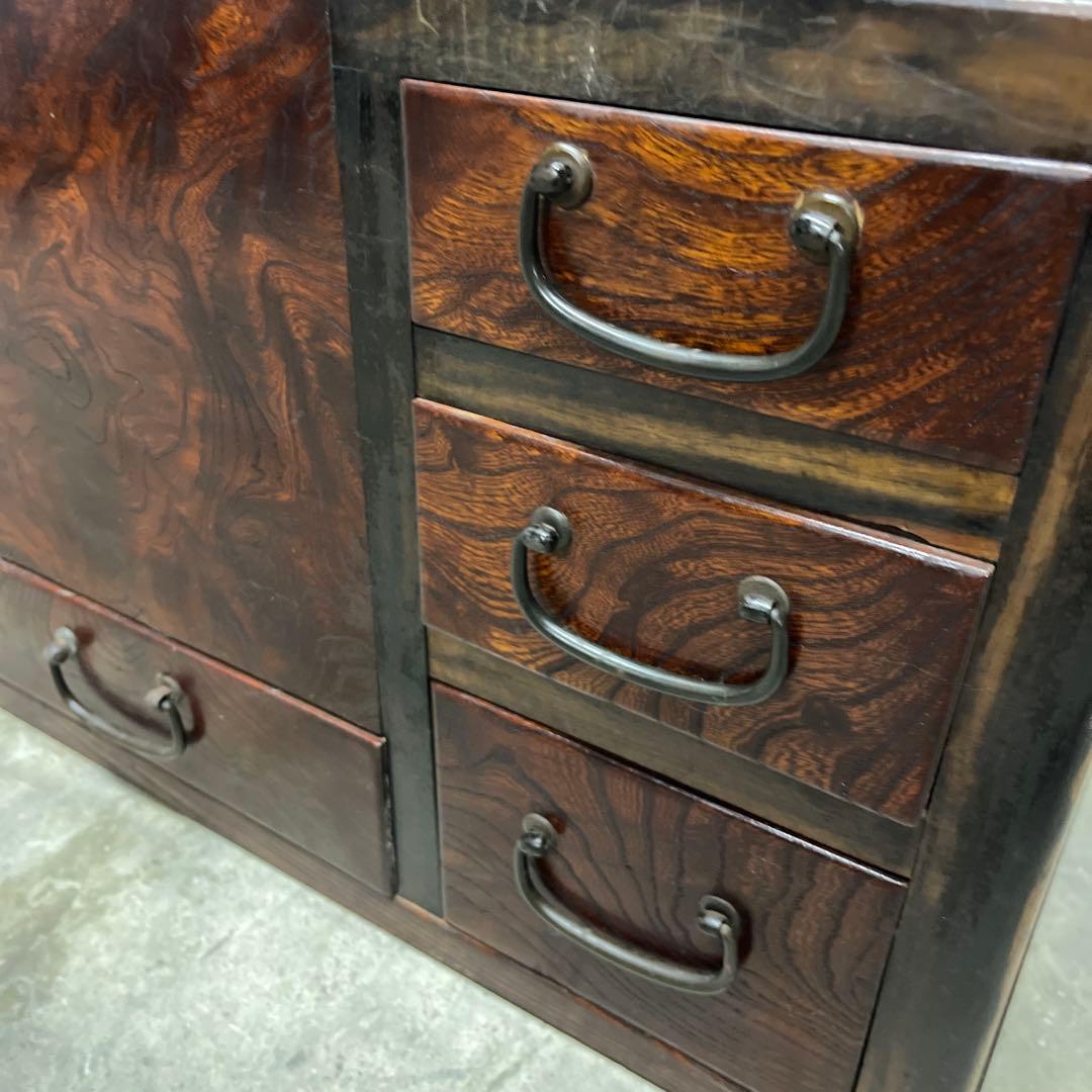 当時物　関東火鉢 欅 長火鉢　銅壺付き　欅　黒柿　猫板　時代家具　アンティーク