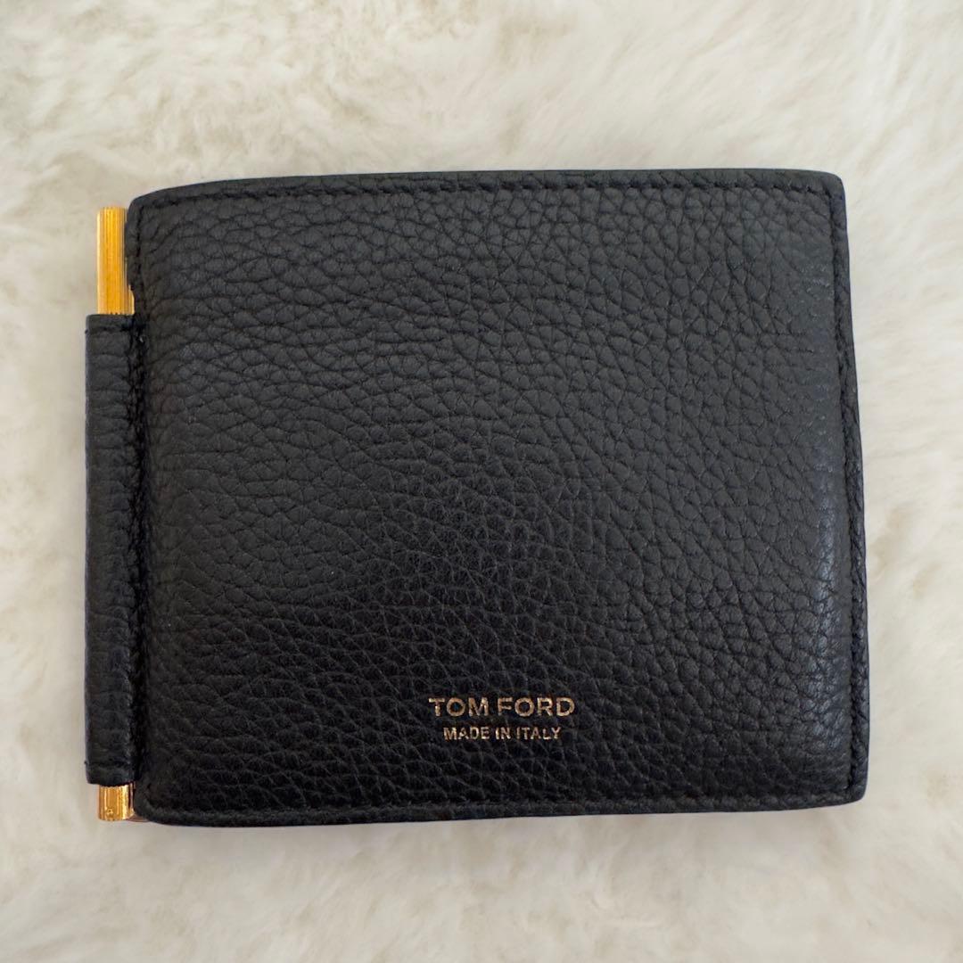 美品　トムフォード　マネークリップ　バイカラー　黒　レザー