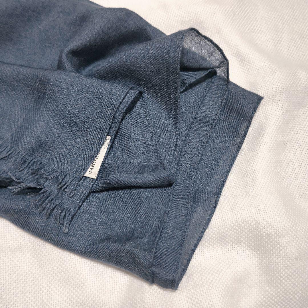 コロンボCOLOMBOカシミヤシルク無地プレーン大判フリンジストールマフラー紺