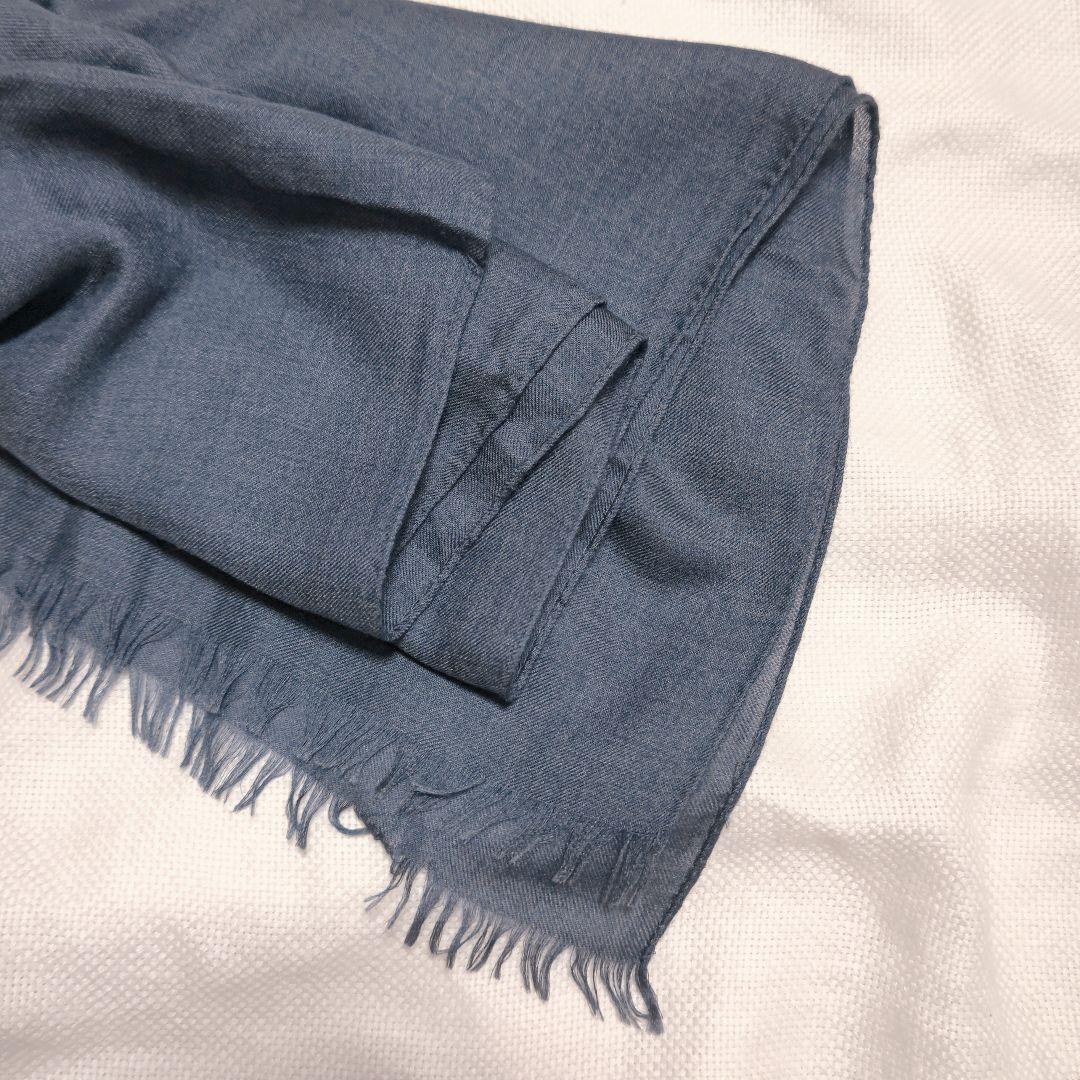 コロンボCOLOMBOカシミヤシルク無地プレーン大判フリンジストールマフラー紺