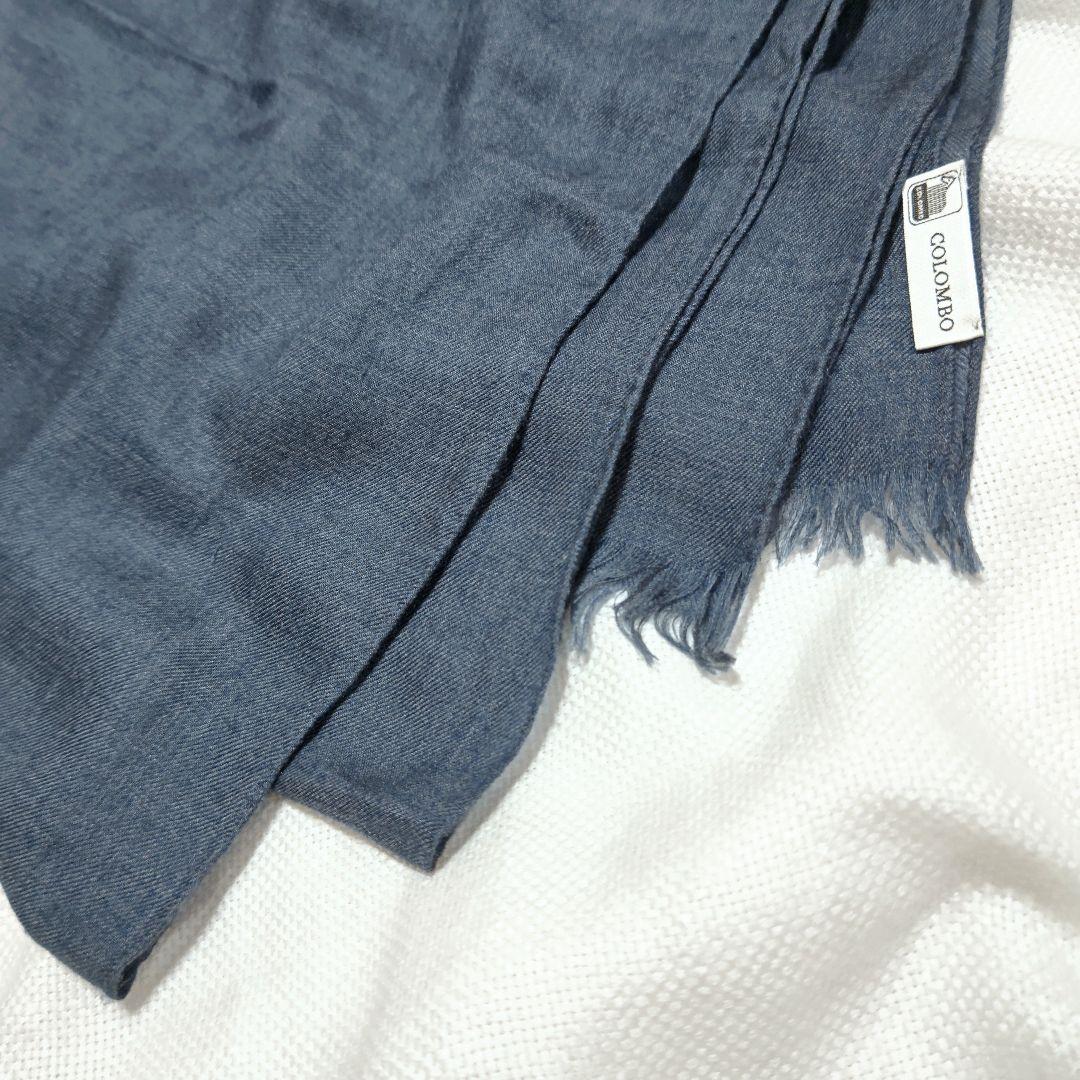 コロンボCOLOMBOカシミヤシルク無地プレーン大判フリンジストールマフラー紺