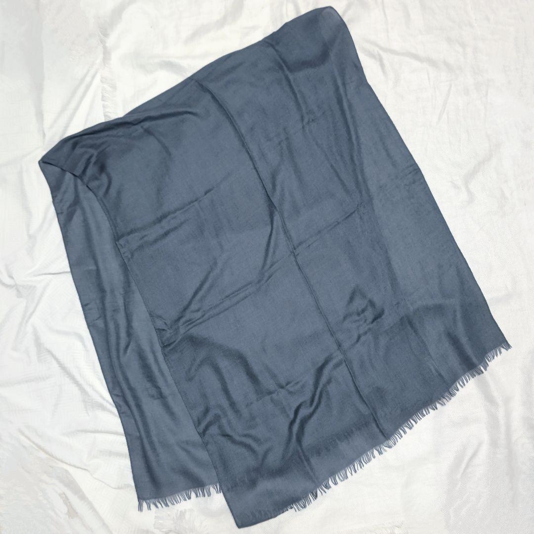 コロンボCOLOMBOカシミヤシルク無地プレーン大判フリンジストールマフラー紺