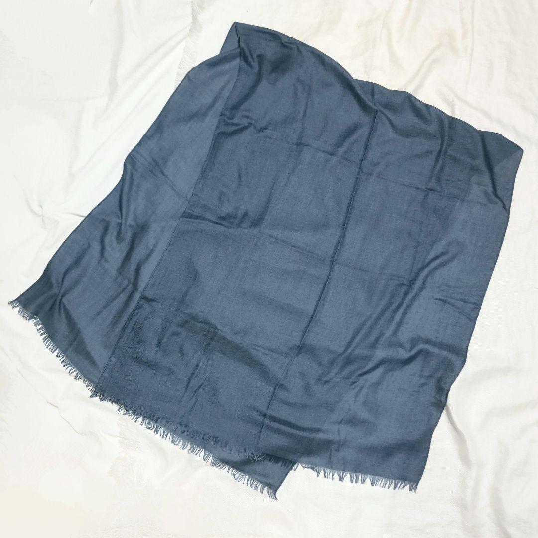 コロンボCOLOMBOカシミヤシルク無地プレーン大判フリンジストールマフラー紺