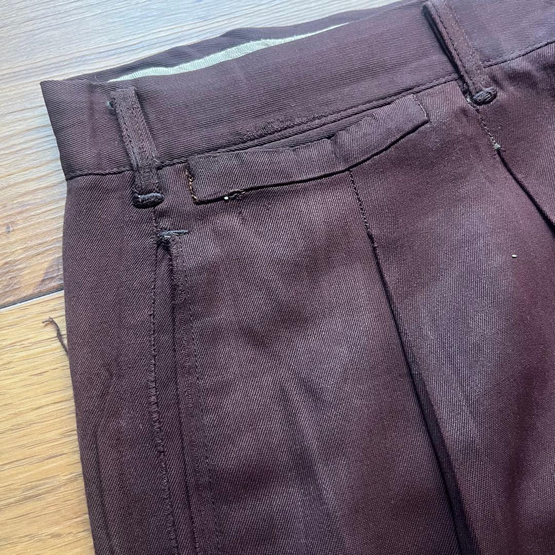 50s レーヨンギャバ スラックス ワイド ブラウン W36 L30