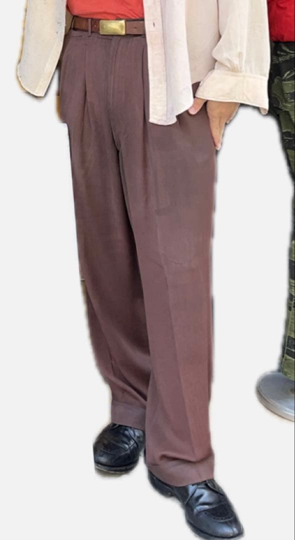 50s レーヨンギャバ スラックス ワイド ブラウン W36 L30