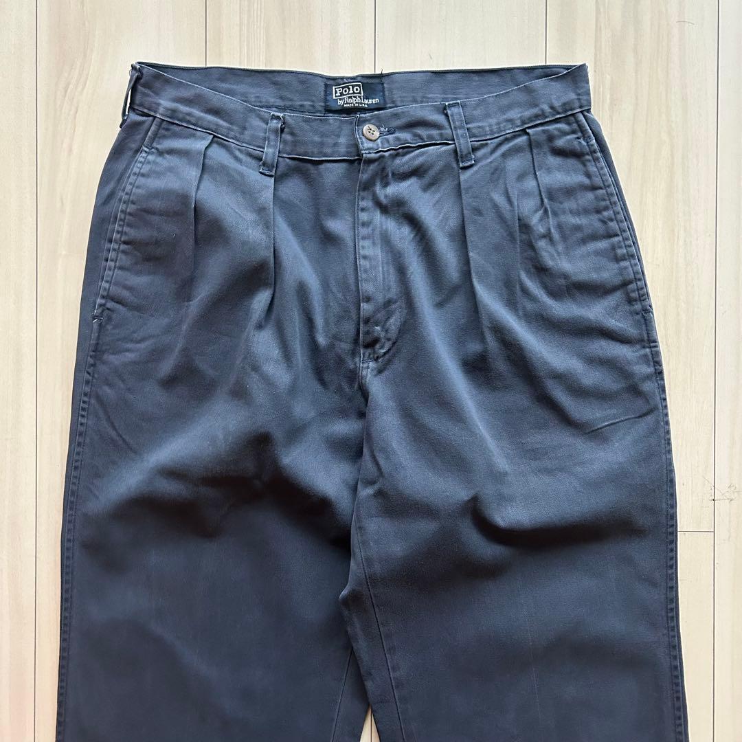 -90s ポロバイラルフローレン ポロチノ USA製 ネイビー 実寸32×31