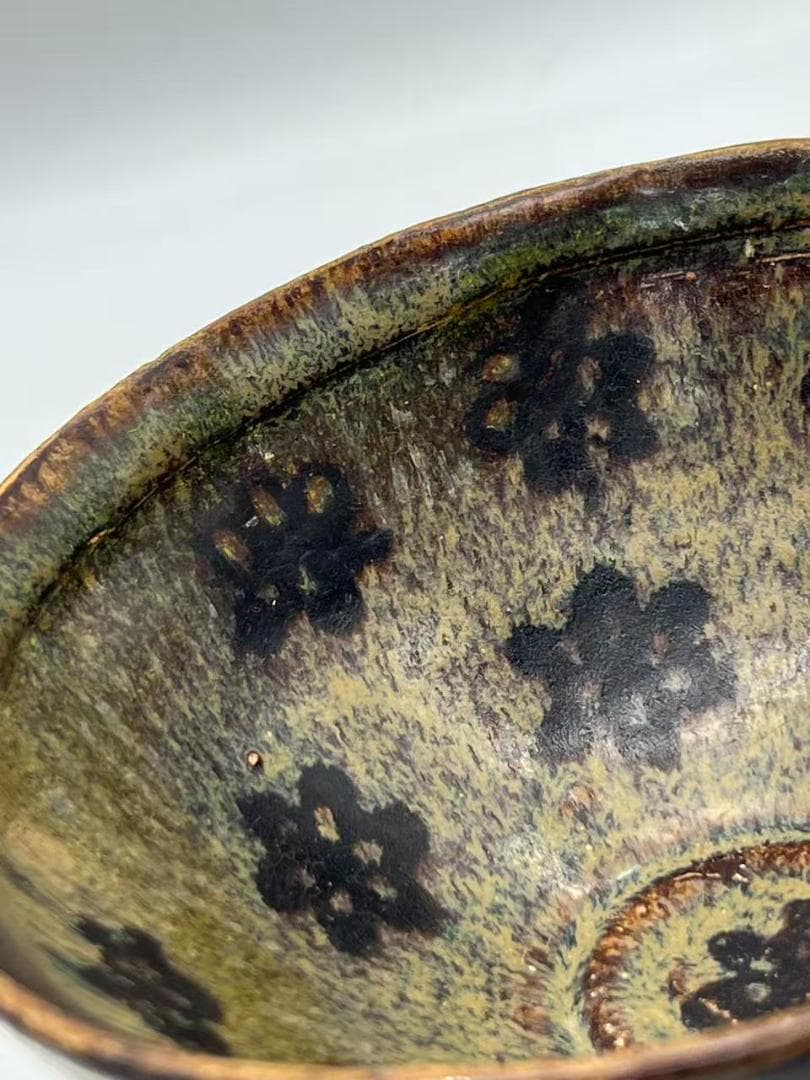 宋時代　黑釉天目梅花文茶碗　木の葉　福清窯茶盞 吉州窯 唐物(A-93)