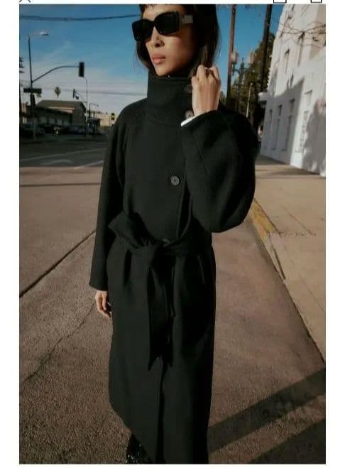 今季！ウール ハイネック ロングコート ブラック　ザラ　ZARA　S