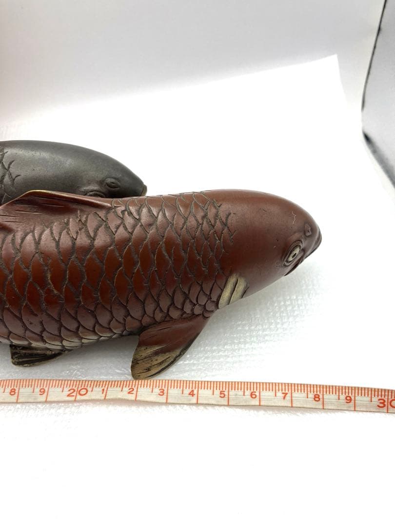 鯉の置物　和風置物　真鍮製　双鯉　真鯉・錦鯉　双鯉夫婦鯉　コイ　ペア　2匹　在名