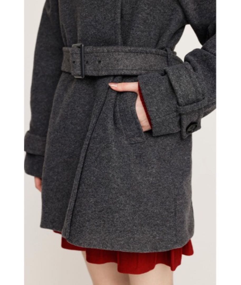 SLY STAND NECK BELTED S/COAT杢グレー