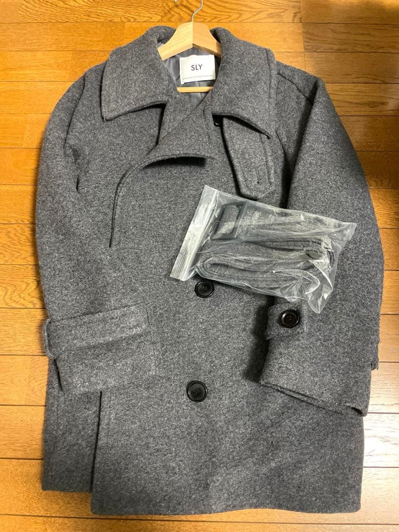 SLY STAND NECK BELTED S/COAT杢グレー