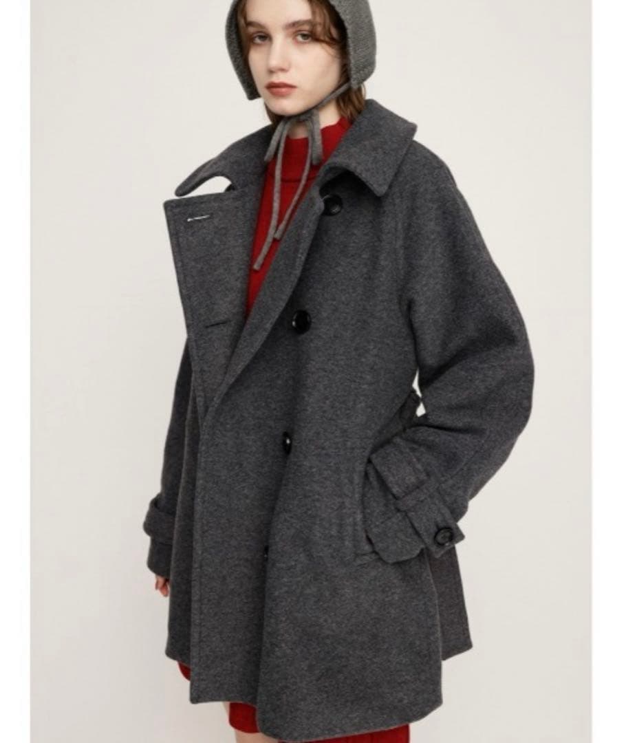 SLY STAND NECK BELTED S/COAT杢グレー