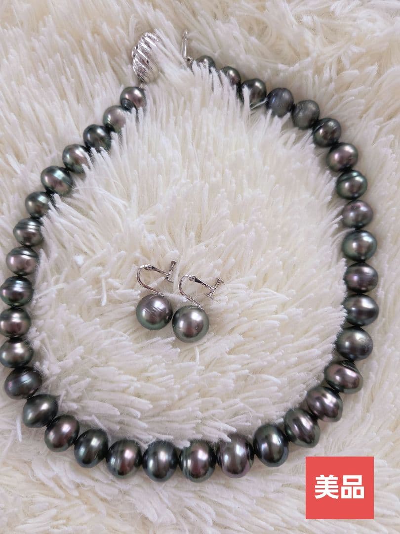 ブラックパール ネックレス イヤリング セット　10mm玉グラデ　レディース