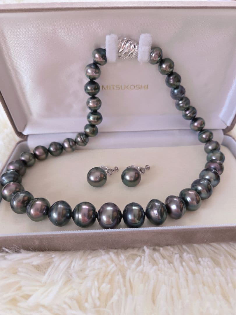 ブラックパール ネックレス イヤリング セット　10mm玉グラデ　レディース