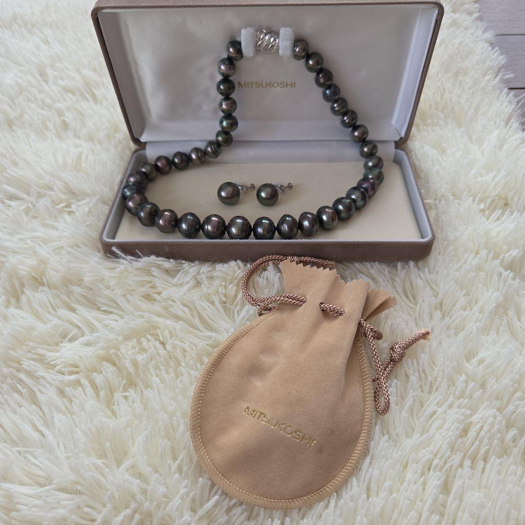 ブラックパール ネックレス イヤリング セット　10mm玉グラデ　レディース