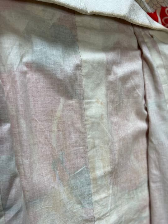 3907◆アンティーク長襦袢時代物縮緬朱赤に鶴艶やか品格のある逸品