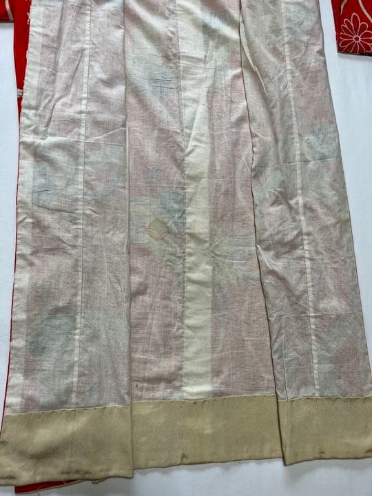 3907◆アンティーク長襦袢時代物縮緬朱赤に鶴艶やか品格のある逸品