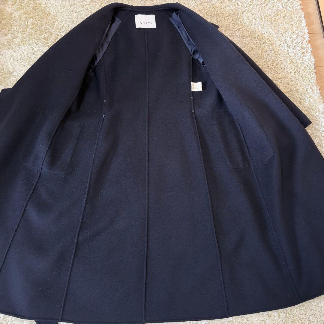 ☆極美品☆ANAYI アナイ　シャルムリバーフーデットコート　ネイビー　38M