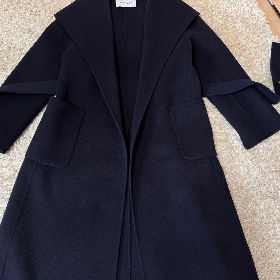☆極美品☆ANAYI アナイ　シャルムリバーフーデットコート　ネイビー　38M
