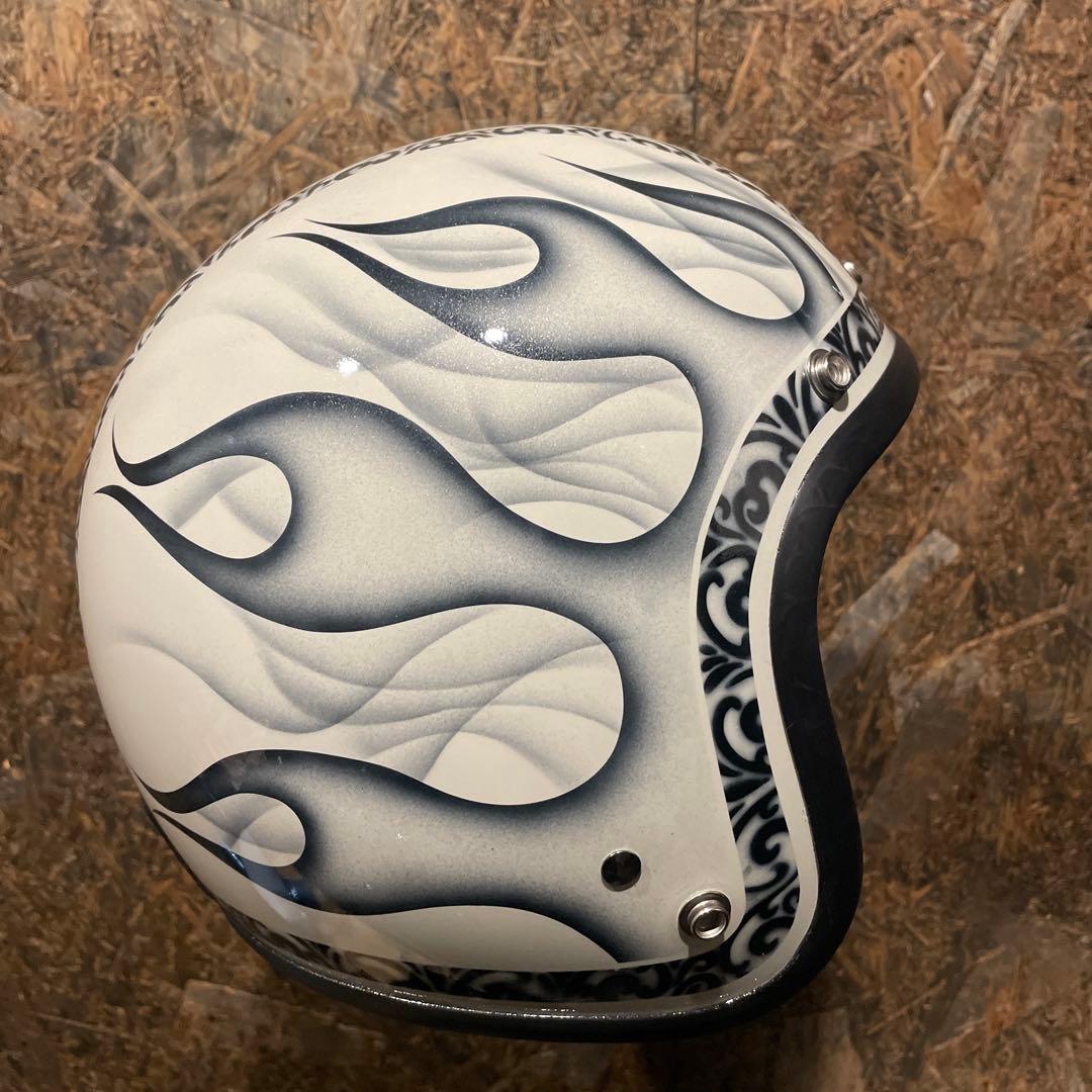 【新品未使用一点物】カスタムペイント　ジェットヘルメット　ファイヤーパターン