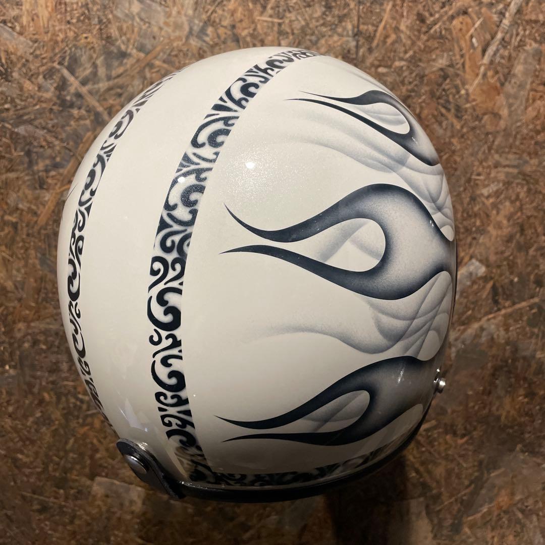 【新品未使用一点物】カスタムペイント　ジェットヘルメット　ファイヤーパターン