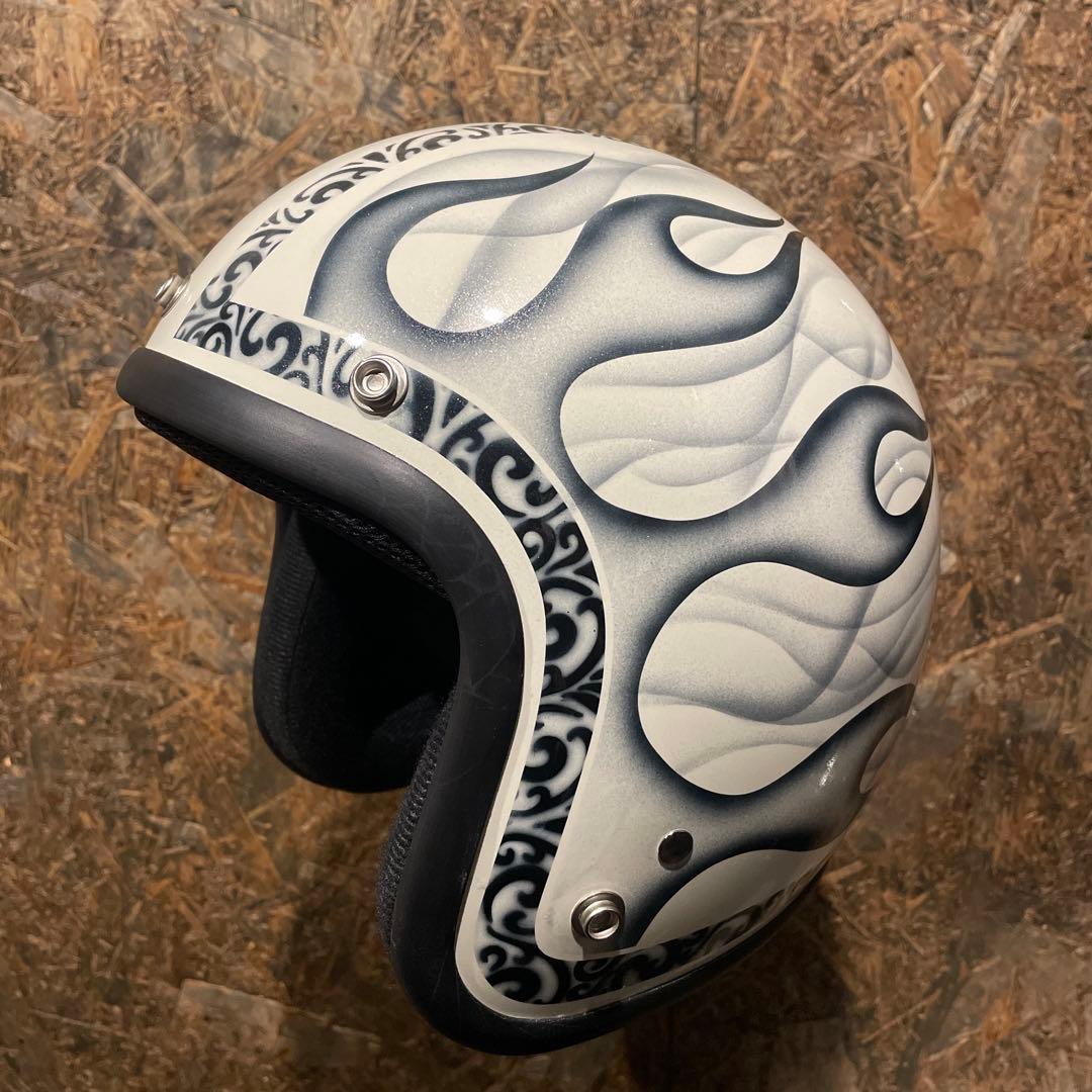 【新品未使用一点物】カスタムペイント　ジェットヘルメット　ファイヤーパターン