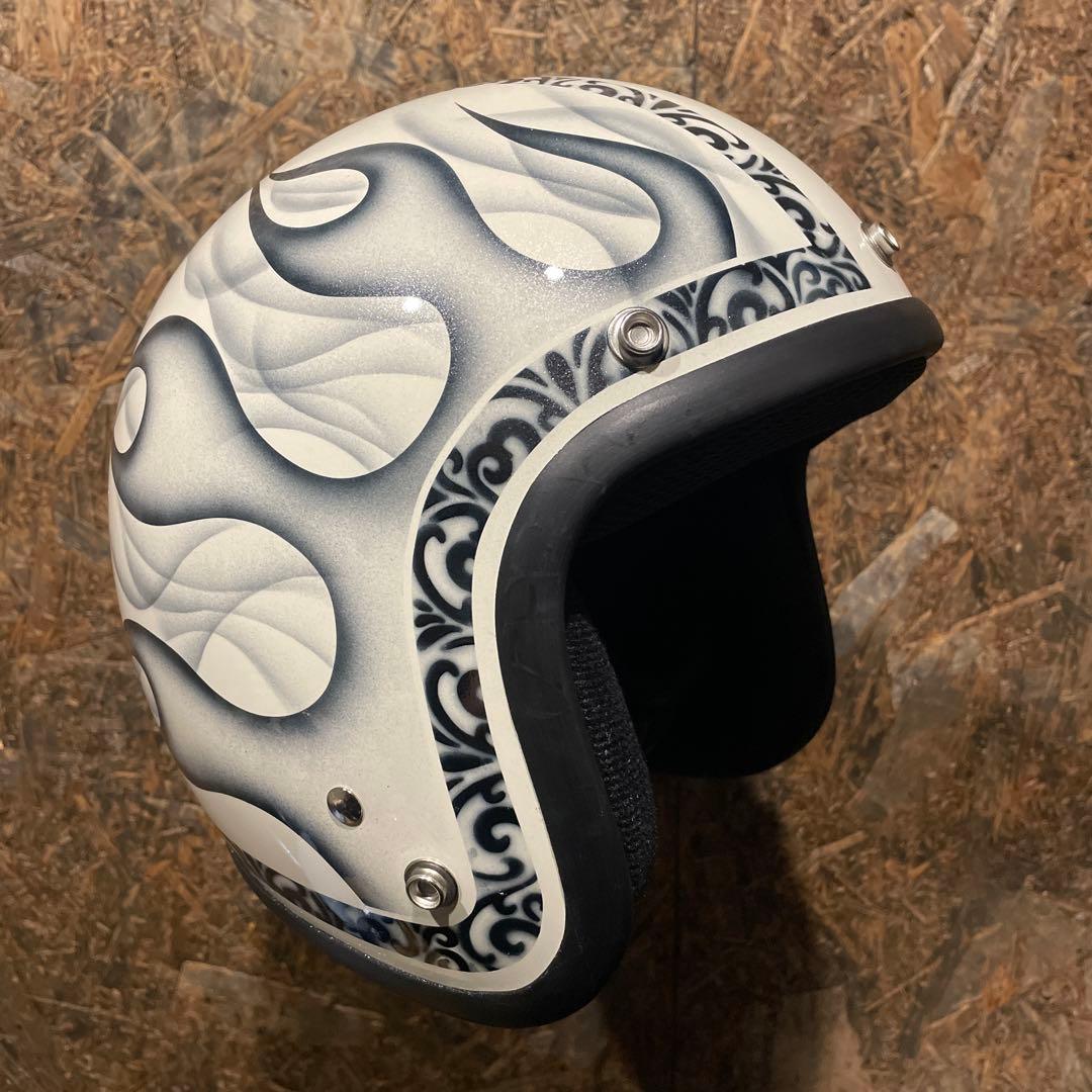 【新品未使用一点物】カスタムペイント　ジェットヘルメット　ファイヤーパターン