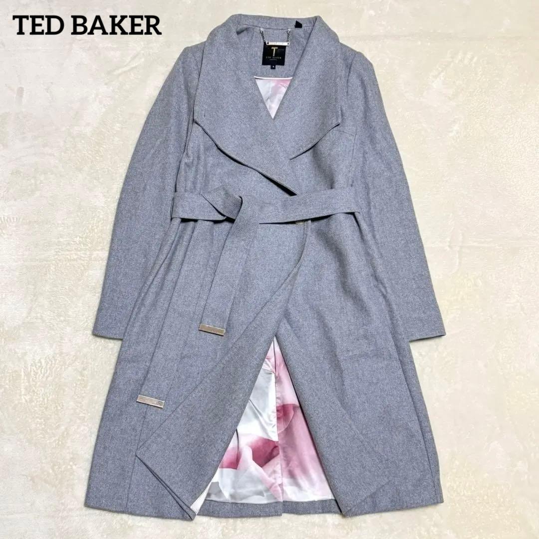 美品 テッドベイカー ショールカラー ロングコート 花柄 ルーマニア製