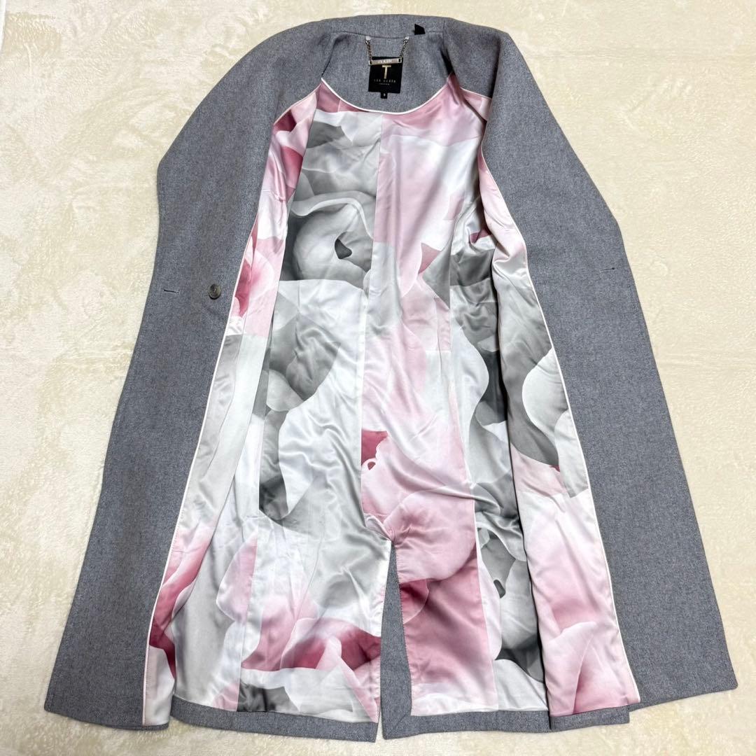 美品 テッドベイカー ショールカラー ロングコート 花柄 ルーマニア製