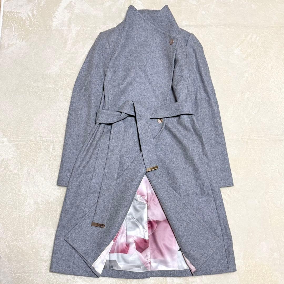 美品 テッドベイカー ショールカラー ロングコート 花柄 ルーマニア製