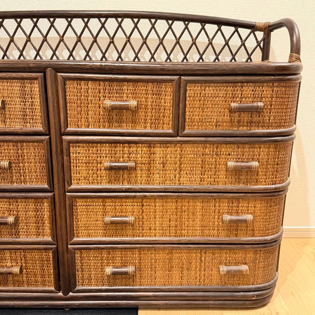 希少✨ヴィンテージラタン　籐家具 チェスト　4段10杯　引き出し タンス　ラタン