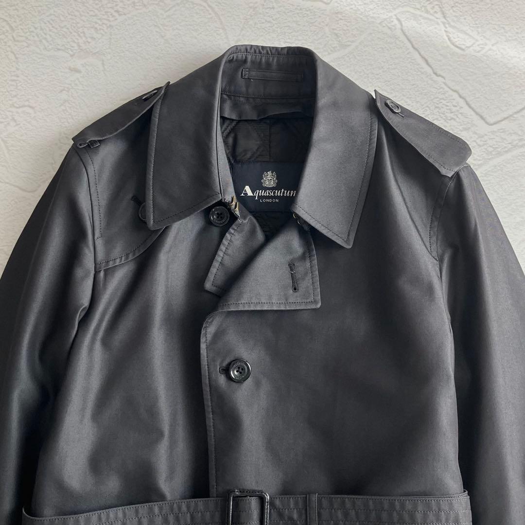 【未使用級】アクアスキュータム ロンドン トレンチコート ブラック 日本製 36