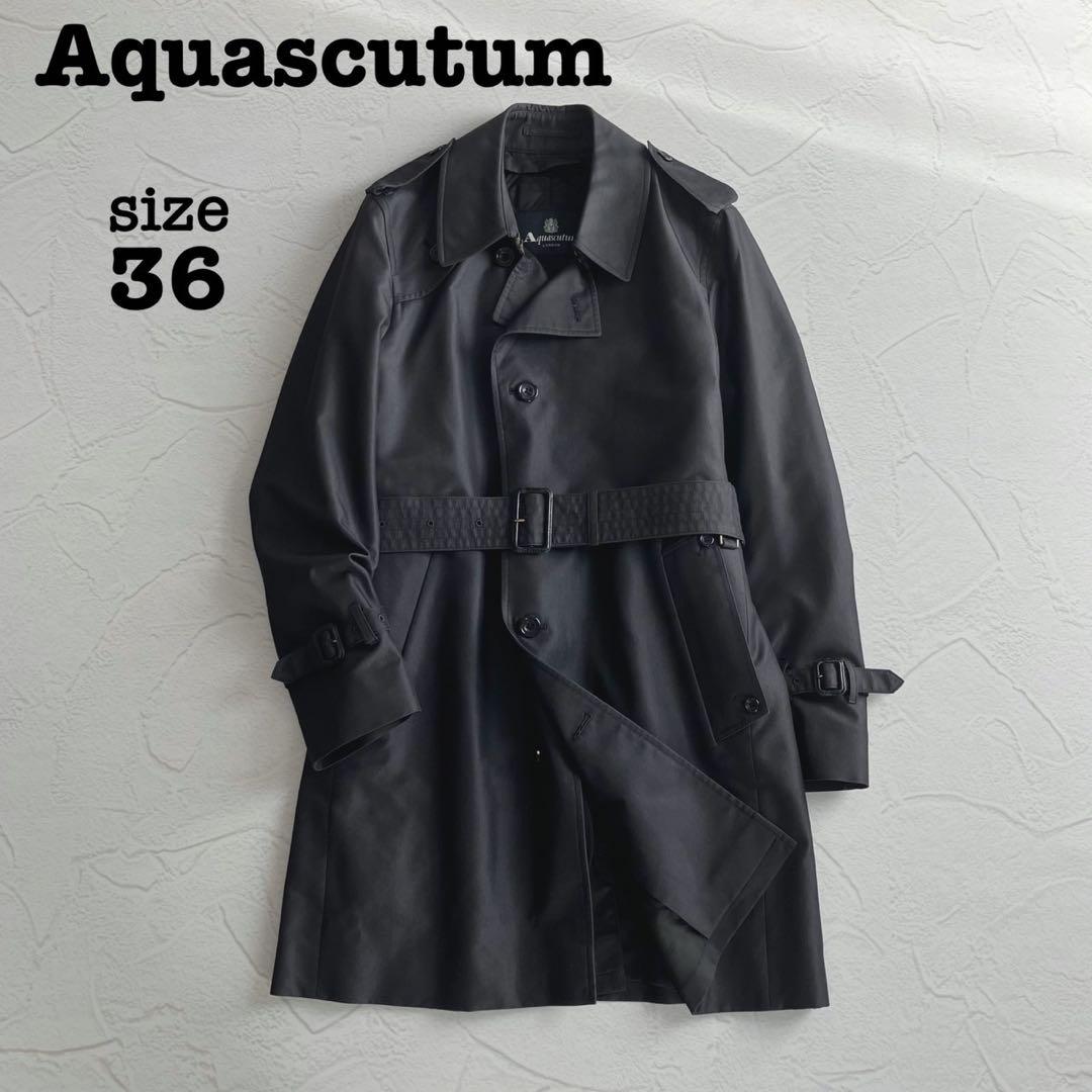 【未使用級】アクアスキュータム ロンドン トレンチコート ブラック 日本製 36