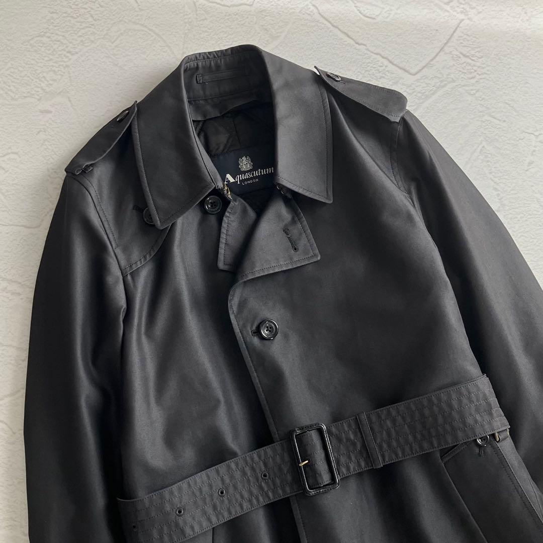【未使用級】アクアスキュータム ロンドン トレンチコート ブラック 日本製 36