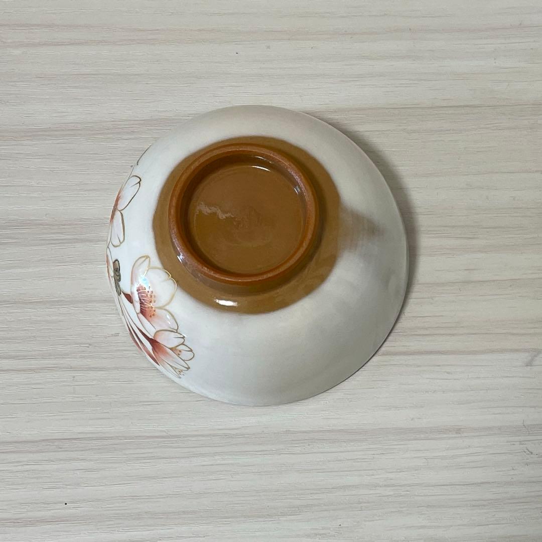 陶あん　京焼　伝統工芸色絵付け 湯呑み茶碗 桜　（お皿付き）