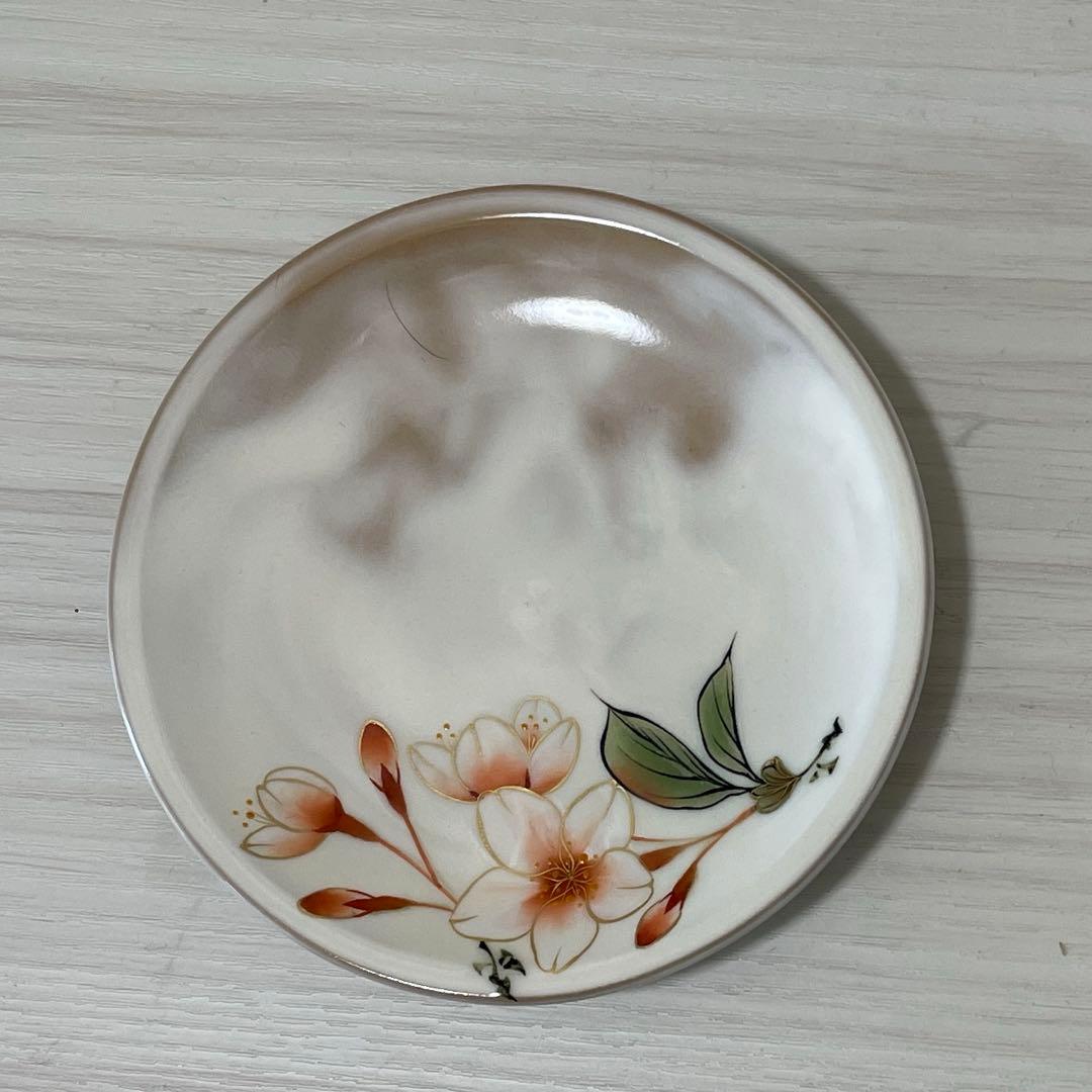 陶あん　京焼　伝統工芸色絵付け 湯呑み茶碗 桜　（お皿付き）