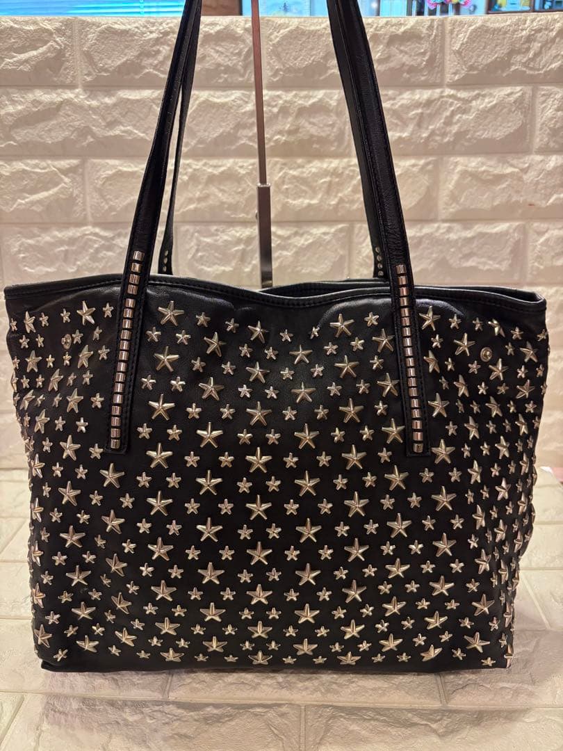 #美品ジミーチュー星型スタッズ ブラック レザートートバッグ#ユニセックス