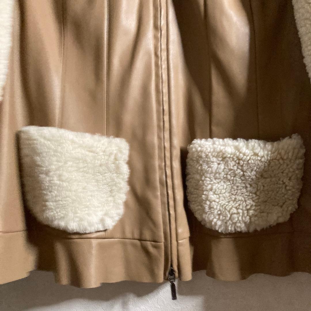 スーパービューティー44ノーカラージャケット ベージュ フェイクレザー