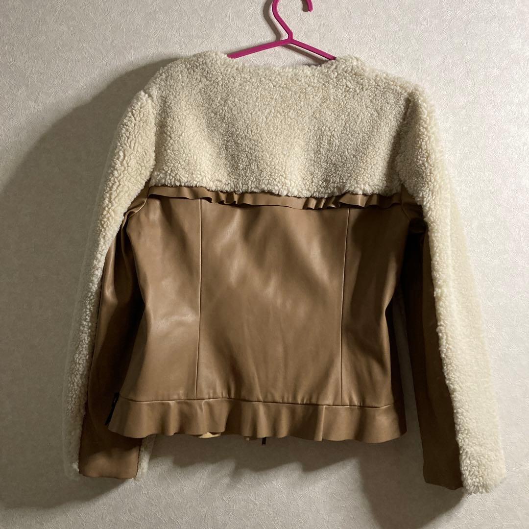 スーパービューティー44ノーカラージャケット ベージュ フェイクレザー