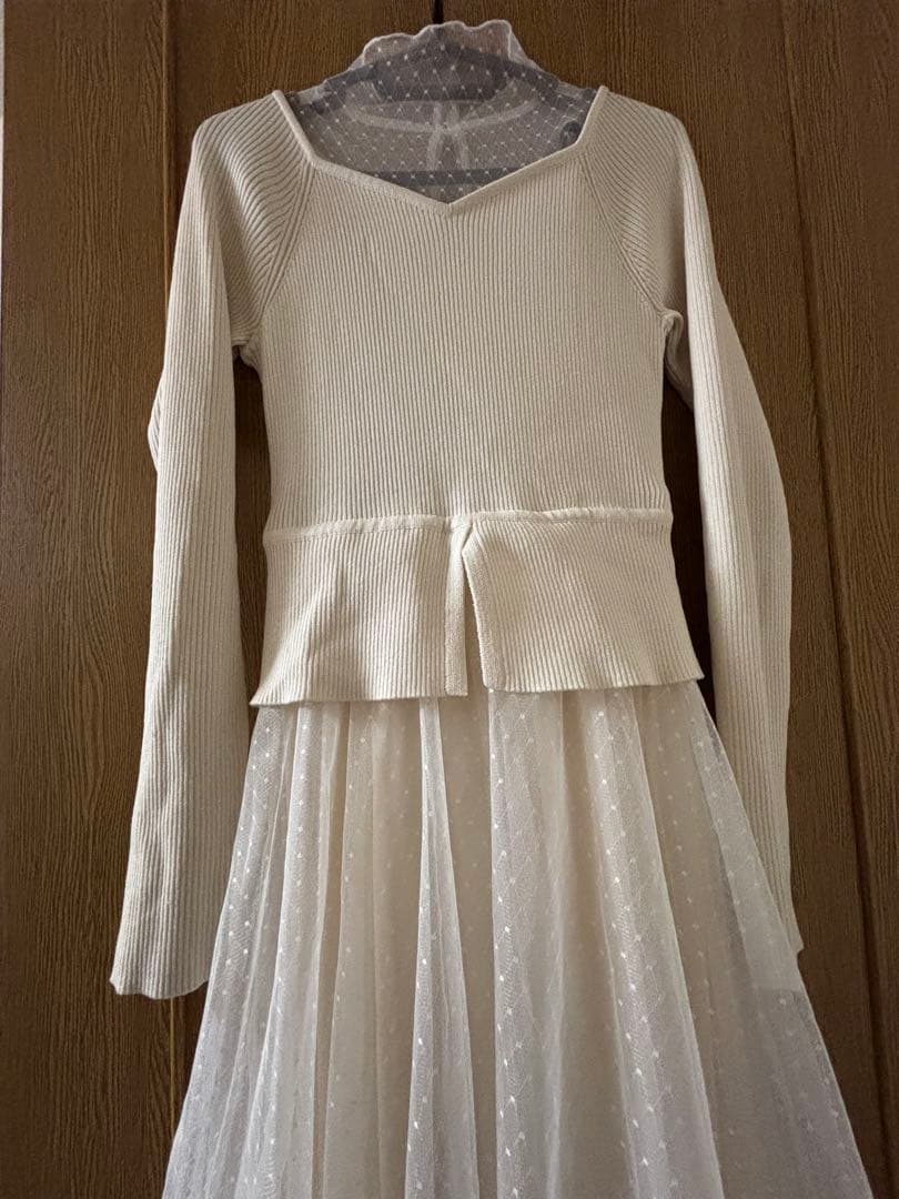 MERCURYDUO ビットニットドットチュールドッキングワンピース