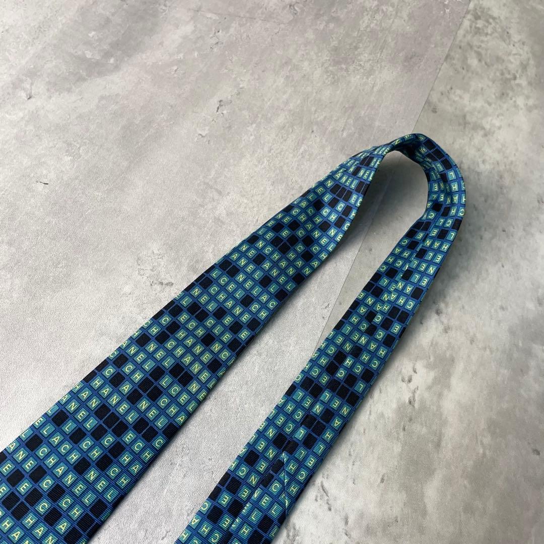美品 CHANEL シャネル ロゴグラム ブロック ネクタイ グリーン 緑