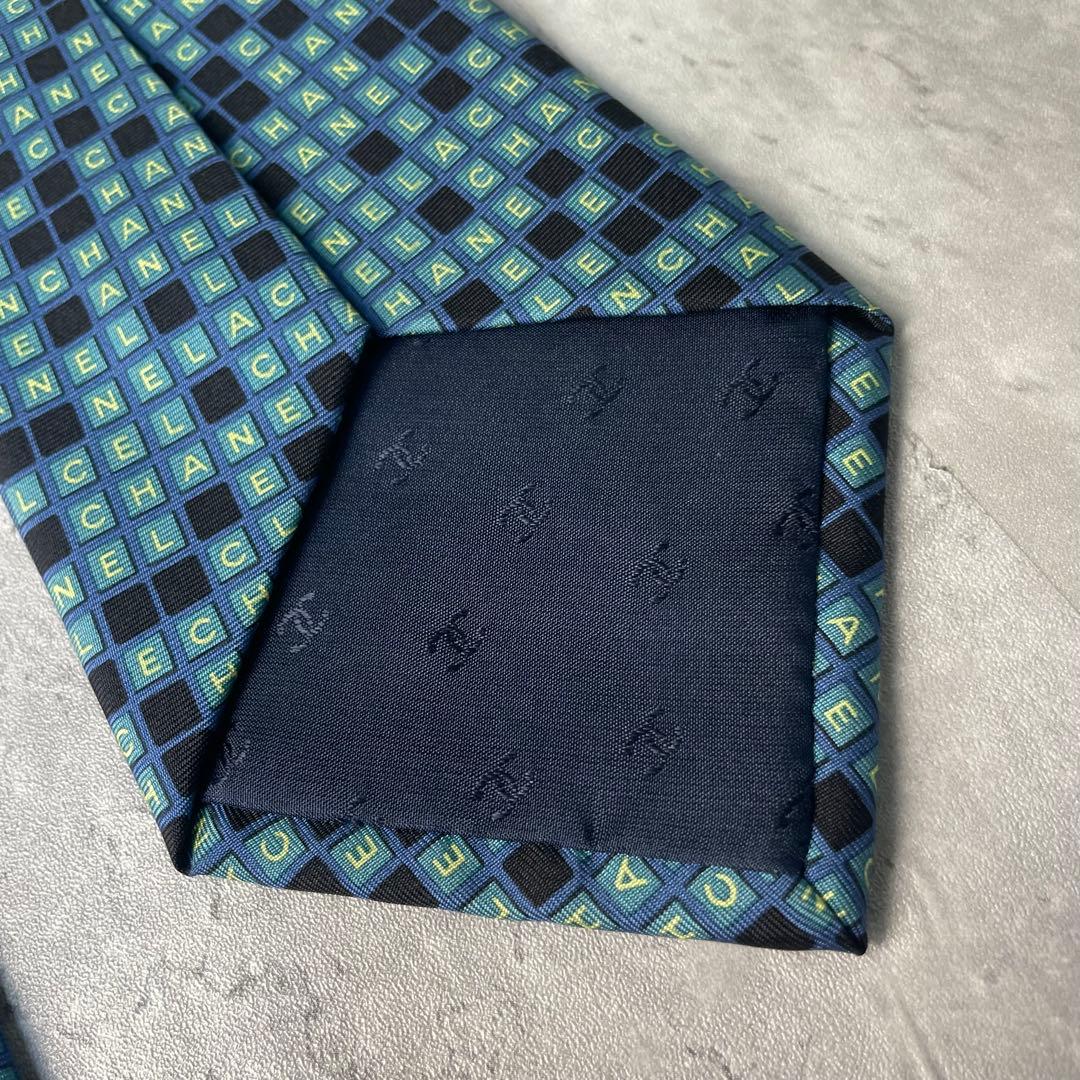 美品 CHANEL シャネル ロゴグラム ブロック ネクタイ グリーン 緑