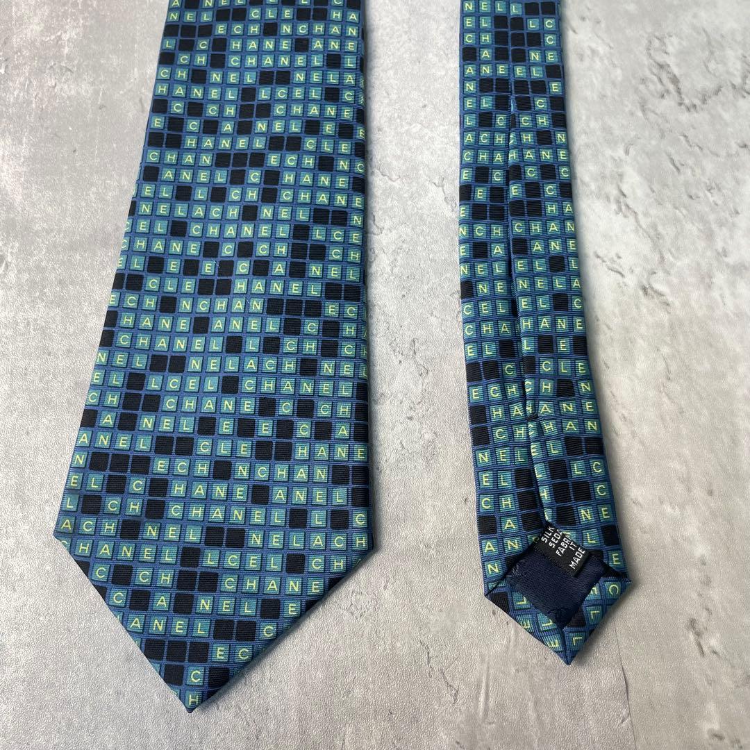 美品 CHANEL シャネル ロゴグラム ブロック ネクタイ グリーン 緑