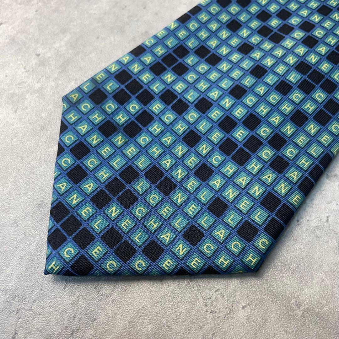 美品 CHANEL シャネル ロゴグラム ブロック ネクタイ グリーン 緑