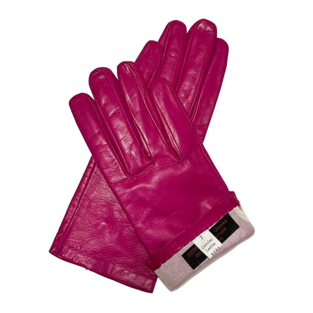 [Sermoneta]レザーグローブ 本革手袋 マゼンタ・グリーン 7
