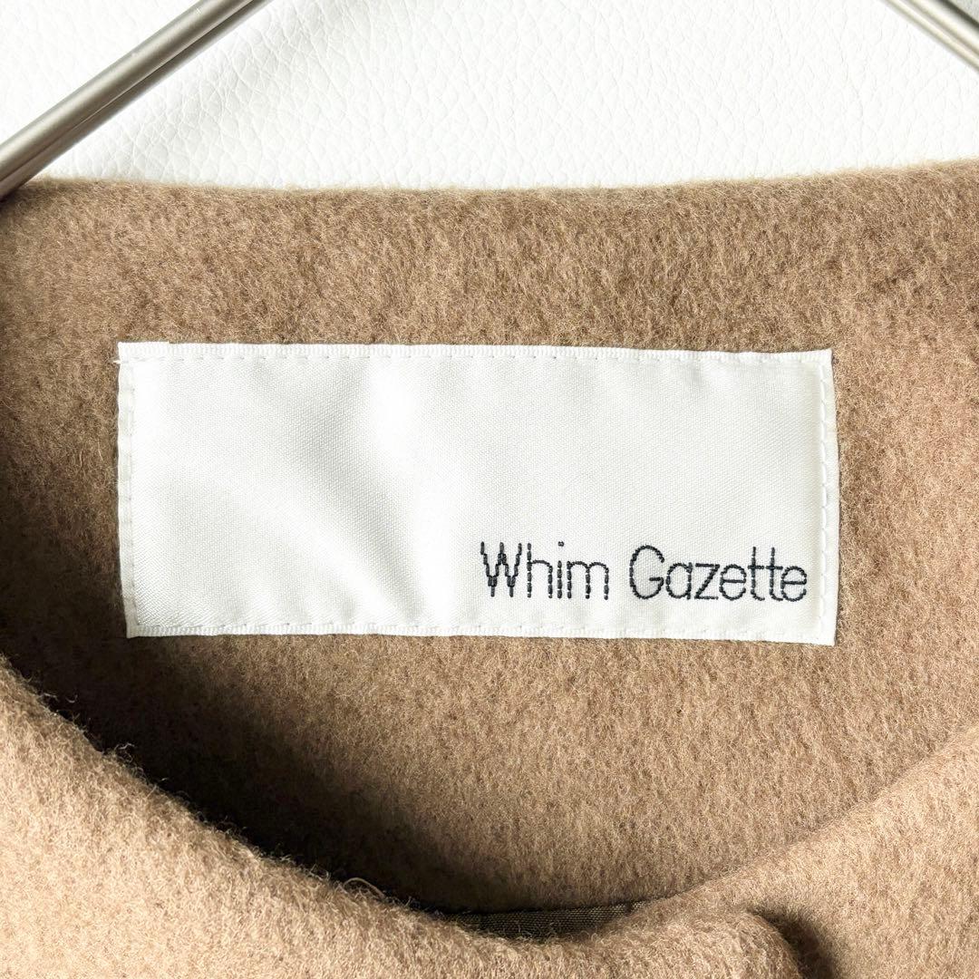 2936y美品　ウィムガゼット　ノーカラーウールショートコート　キャメルベージュ